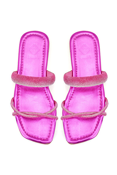 Desa Γυναικείες παντόφλες με λεπτομέρειες σε ροζ γυαλιστερή πέτρα