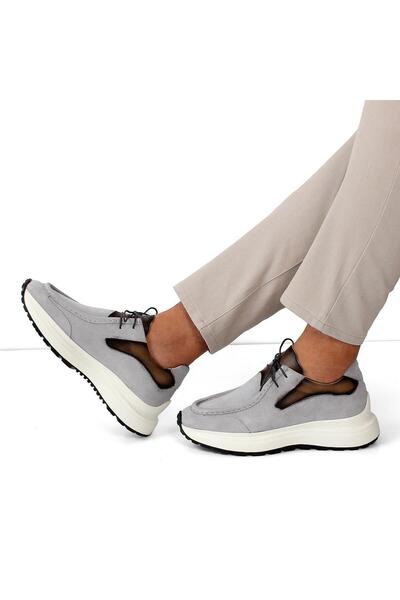 Celal Gültekin Erkek Gri Bağcıklı Kalın Tabanlı Süet Deri Sneaker