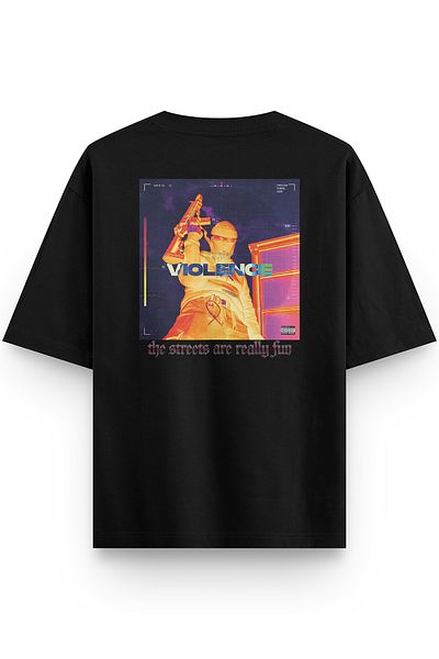 Overoz Violence Gangsta Back Printed Semi Oversize T-shirt 1251