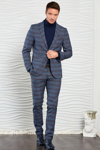 Mondo Mavi-kahverengi Ekoseli Ceket