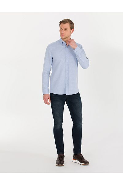 Pierre Cardin Ανοιχτό μπλε Slim Fit κοντομάνικο πουκάμισο 50265762-VR003