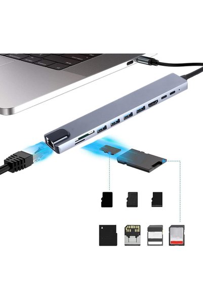 Coverzone Type C Hub 10 In 1, 4 Adet 3.0 Usb Çoklayıcı,4k Hdmi Bağlantısı Sd Tf Kart Okuyucu