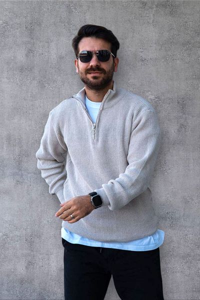 BİRBEYSTORE Ανδρικό Πλεκτό Πουλόβερ - Μισό Φερμουάρ