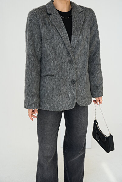 Lupies Jachetă de damă, antracit, cu nasturi de pluș