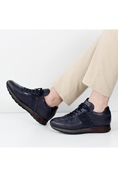 Celal Gültekin Erkek Lacivert Bağcıklı Deri Sneaker