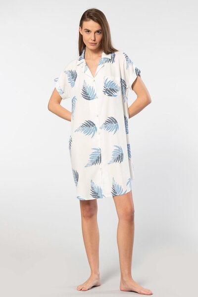 TÜREN Γυναικείο φόρεμα με υφαντό σχέδιο με κουμπιά 3601/Ecru