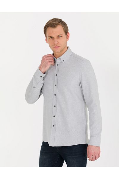 Pierre Cardin Γκρι Slim Fit μακρυμάνικο πουκάμισο 50265762-vr024