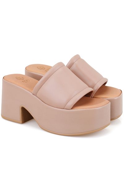 Desa Women's Pink Thick Heeled Leather Slippers