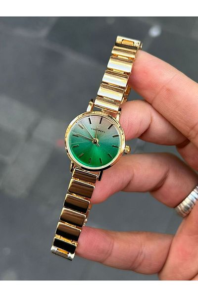 Choppers Green Dial Gold Color Elegant with Exquisite Round Dial Design - Women's Wristwatch