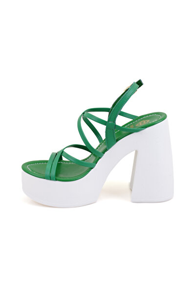 Desa Women's Green Platform Heeled Leather Sandals