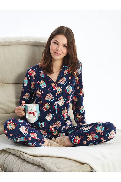 LC Waikiki Set de pijamale pentru femei LCW Young bleumarin cu guler de cămașă