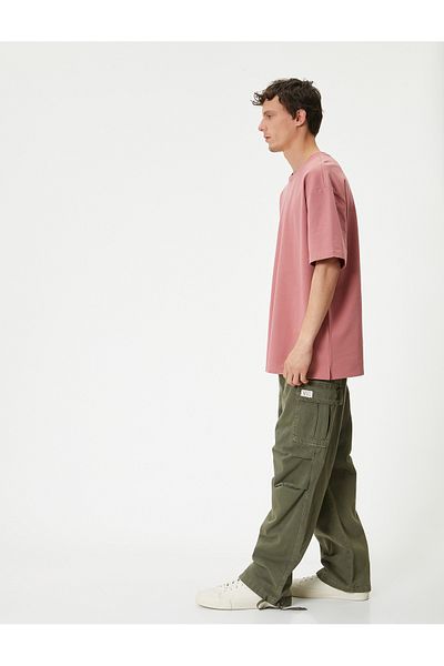 Koton Oversize Βαμβακερό μπλουζάκι με λαιμόκοψη με χαμηλό ώμο