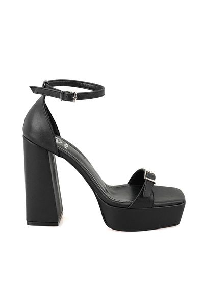 Desa Women's Black Adjustable Buckle Heeled Sandals