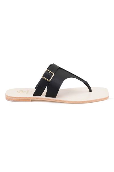 Desa Women's Black Flip-Flop Leather Slippers