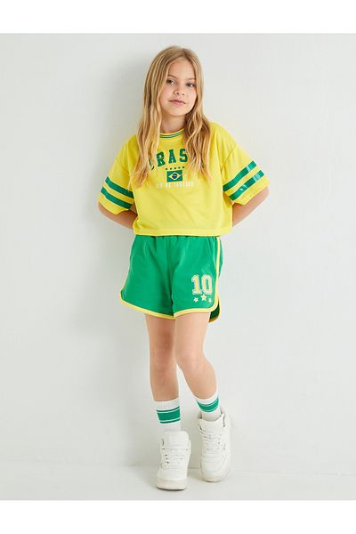 Koton Brasil Printed Crop T-Shirt - Short Sleeve, Crew Neck