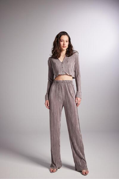 HOLLY LOLLY Flexible Comfy Pants with Elastic Waist Mink