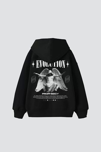 Sekizbiraltı Unisex Oversize Hooded Black Hoodie - Evolution Printed