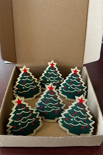 FANTASTIC Δαχτυλίδι υφαντό χαρτοπετσέτας 6 τεμαχίων - Χριστουγεννιάτικο δέντρο με χρυσό γκλίτερ, δαχτυλίδι χαρτοπετσέτας