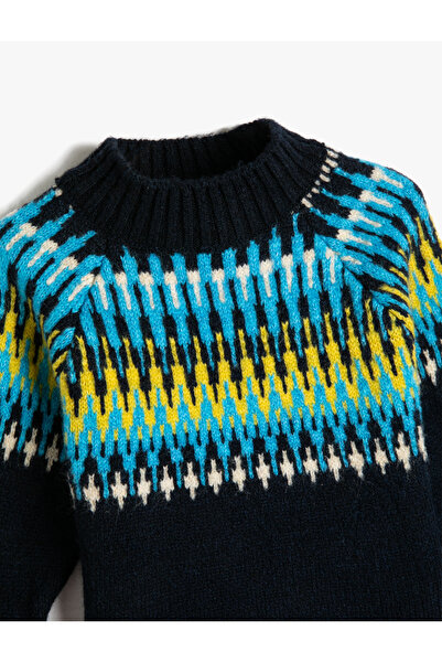 Koton Pulóver kötött állványgallér hosszú ujjú etnikai mintás