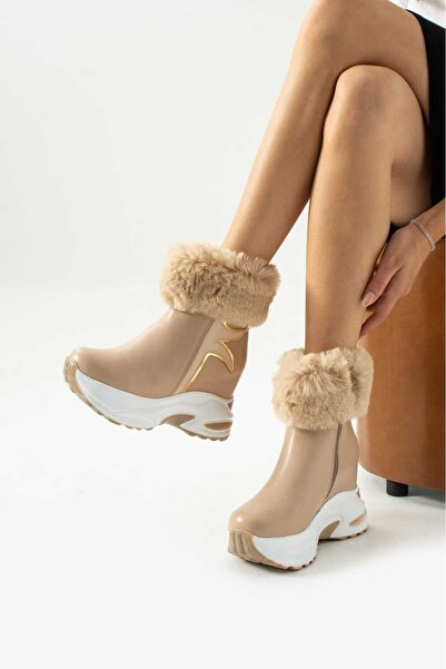 LEYDİ SHOES ΜΠΟΤΕΣ JENA με κρυφό τακούνι NUD SKIN