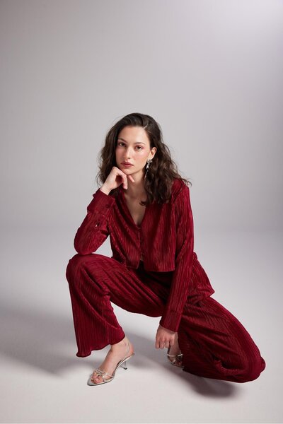 HOLLY LOLLY Elastic Waist Flexible Comfy Trousers Claret Red