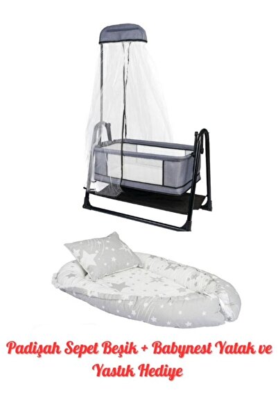 Özbay Btrend Lüks Padişah Babynest Yatak Ve Yastık Sallanır Sepet Beşik Bebek Beşiği 2 li Set
