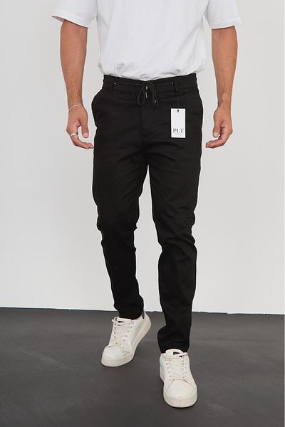 MODA Black Color Belt Detail Gabardin Jogger Pants
