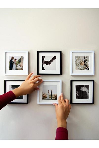 Nobbystar White - Black 14x14cm POLA Square Photo Frame with Adhesive Disconnect and Mat - Pack of 6