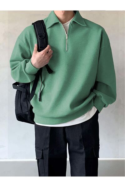 MAXIMILLIAN Чоловічий світшот з поло-комірцем - з напівзастібкою, Çağla