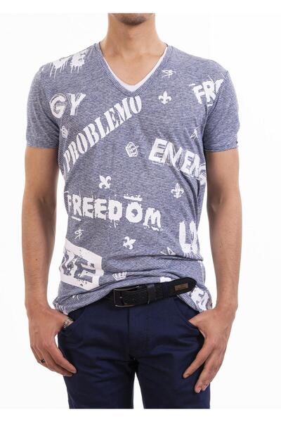Mondo Lacivert Yazılı V Yaka T-shirt
