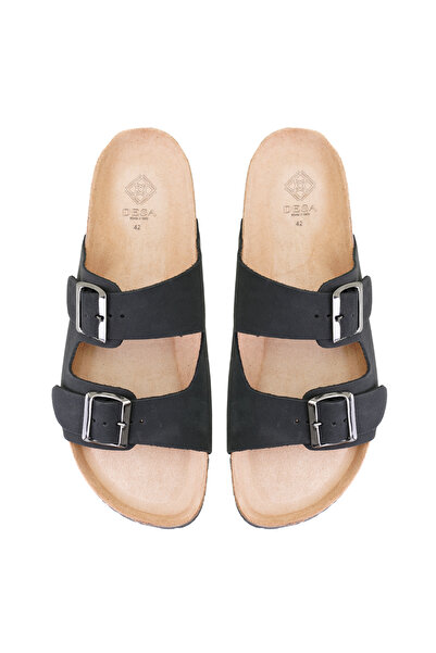 Desa Каріна Чорні чоловічі тапочки з регульованою пряжкою з нубукової шкіри