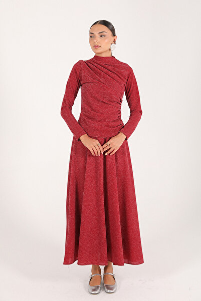 Melike Tatar Red Glitter Skirt Suit 6-3085