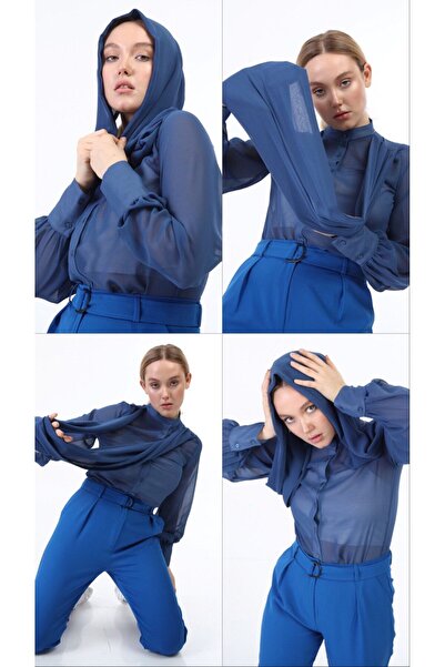 OUZ Fashion Women's Shawl Detail Judge Collar Chiffon Shirt