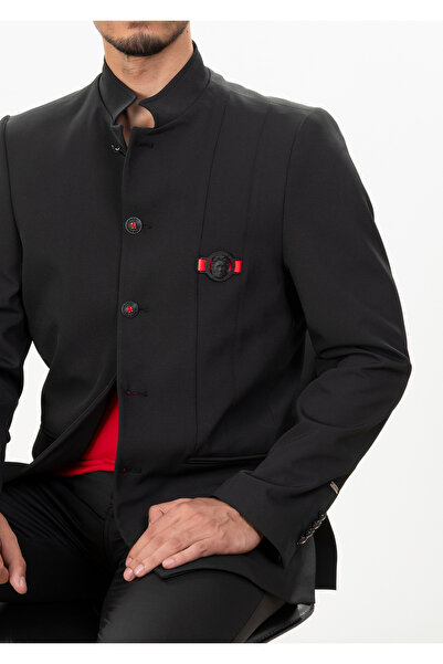 Mondo Hakim Yaka Logo Detaylı Siyah Ceket