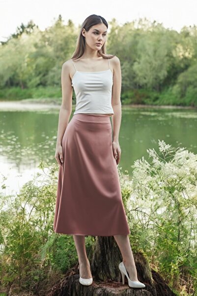 HAKKE Fusta din satin strălucitoare cu talie înaltă