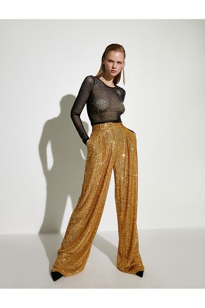 Koton Paillettenbesetzte Palazzo-Hose mit Taschen