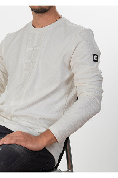 Mondo Kabartma Desenli Ekru Sweatshirt