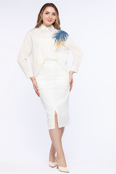 RİNA Tropic Mood Midi Skirt Off White