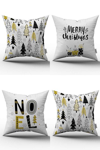 Cango Home Yellow Black New Year Themed 4-Piece Throw Pillow Cover Set St-4Kmbs148