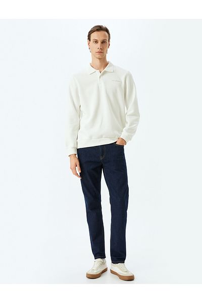 Koton Ataturk Embroidered Cotton Blended Interlock Fabric Basic Polo Neck Sweatshirt