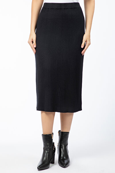 RİNA Basic Knitwear Midi Skirt Black