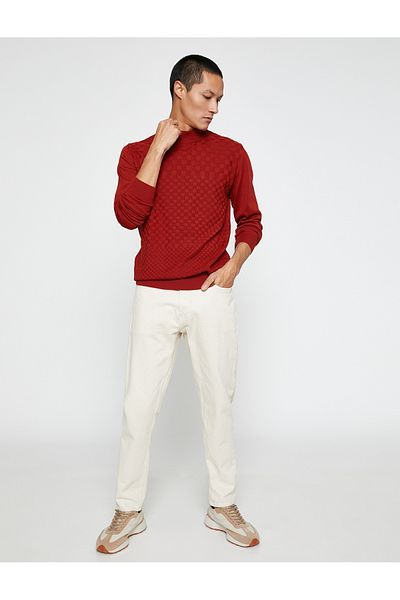 Koton Basic-Strickpullover, halber Rollkragenpullover, lange Ärmel, geometrisch gemustert