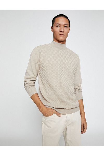 Koton Basic-Strickpullover, halber Rollkragenpullover, lange Ärmel, geometrisch gemustert