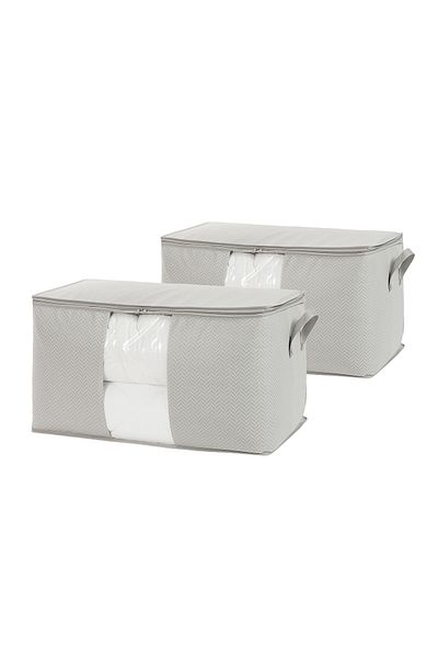 Ocean Home Textile 2 τεμάχια γκρι πουλόβερ με μοτίβο ψαροκόκκαλο Mega Size με παράθυρο - 75x40x40