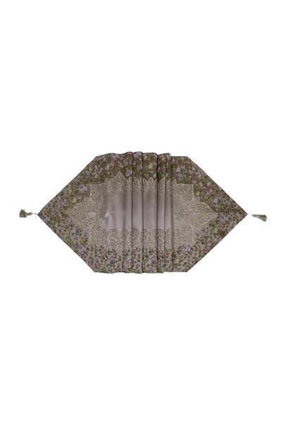 Believe Sueda Jacquard Woven Lurex Shiny Satin Silk Look Decorative Runner 45*110 Beige-Beige