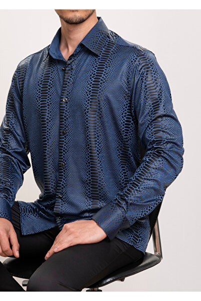 Mondo Yılan Derisi Saks Mavisi Gömlek