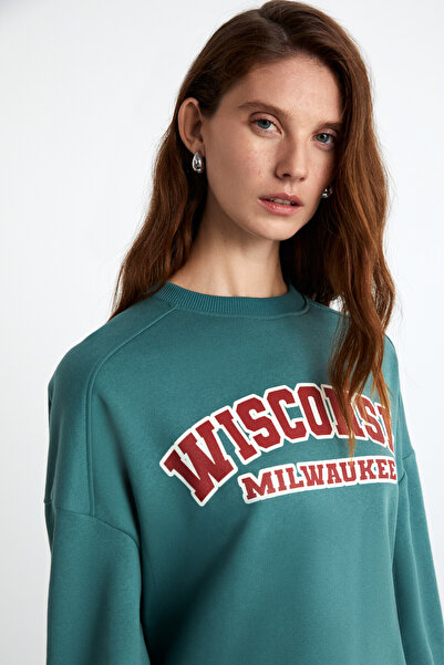 GRIMELANGE HAMBY Kadın Pamuklu Petrol Yeşili Sweatshirt