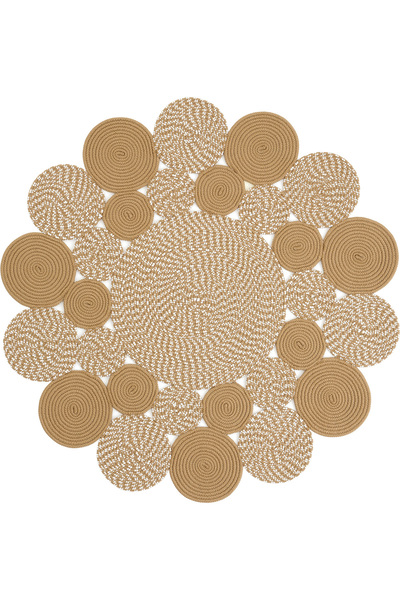 Cool Halı Luke 432 Kahve Beyaz Yuvarlak Halı Dekoratif Antre Hol Halısı Hasır Balkon Halısı Banyo Halısı