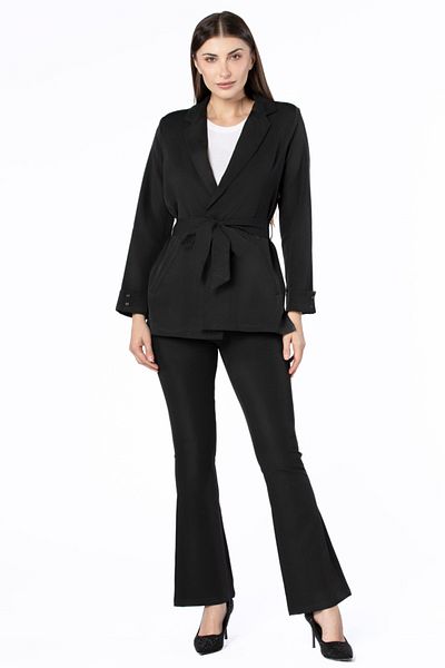 RİNA Black & White Casual Pant Black