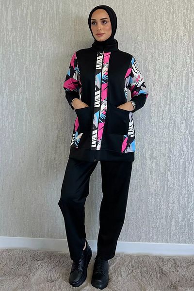 julude بدلة حجاب نسائية سوداء مطبوعة